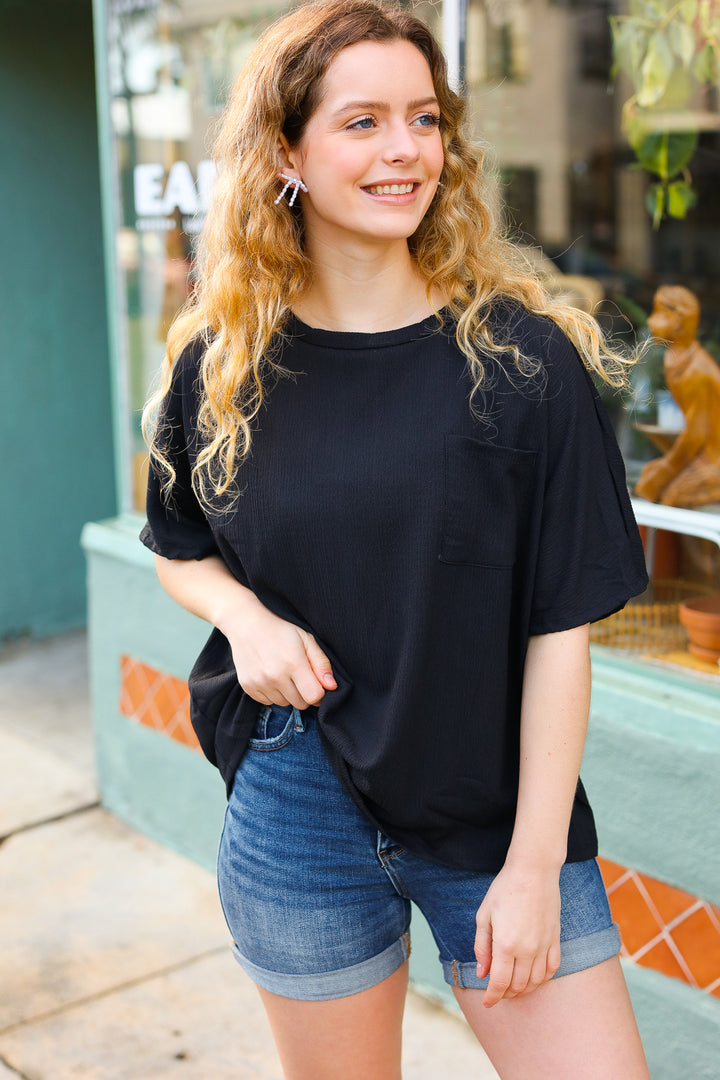 Black Plus Relaxed Short Sleeve Top with Pocket