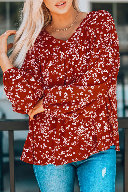 Floral Bubble Sleeve Loose Blouse