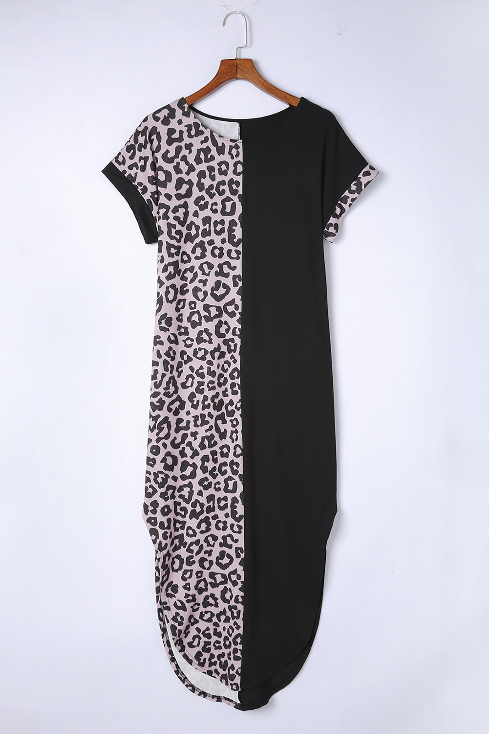 Black Cheetah T-shirt Dress with Slits