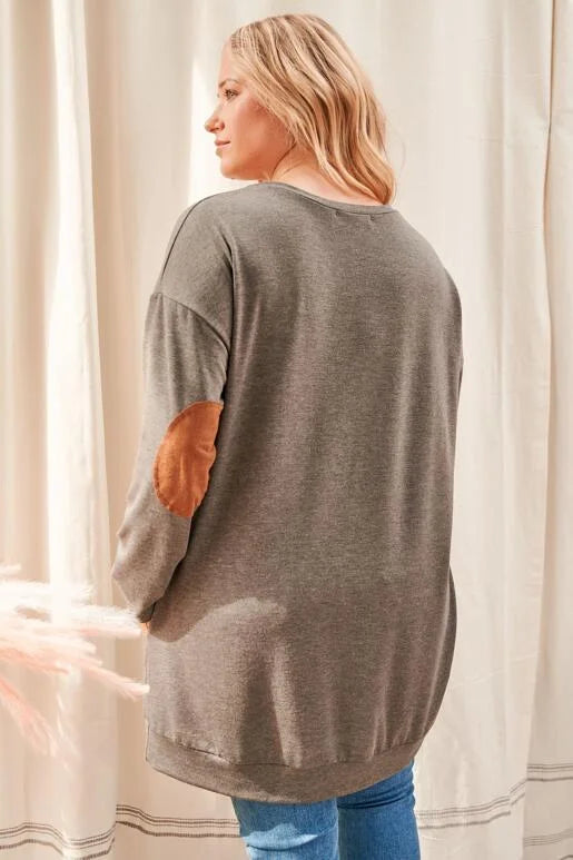 Plus Gray Tunic with Pockets and Suede Elbow Patch