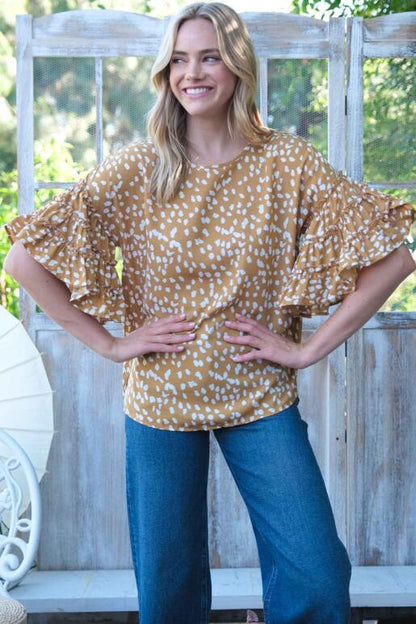 Mustard Painted Ruffle Blouse