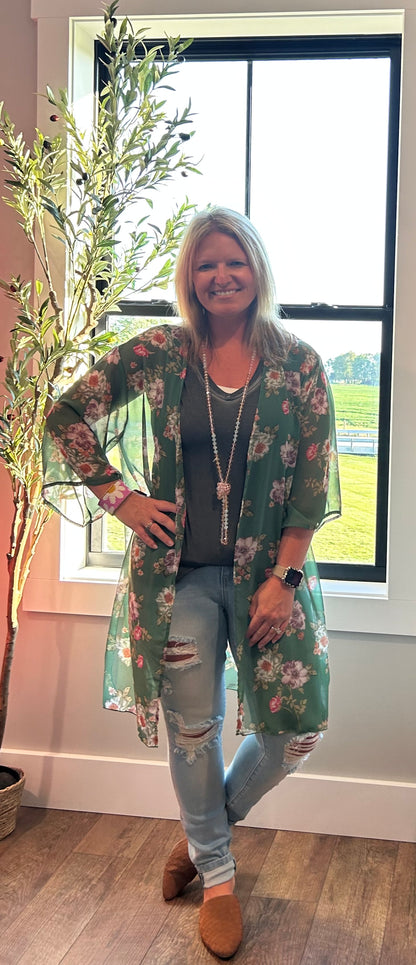 Olive Floral Kimono