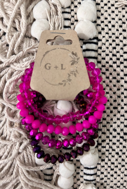 Fuchsia Mix 4 Piece Beaded Crystal Bracelet