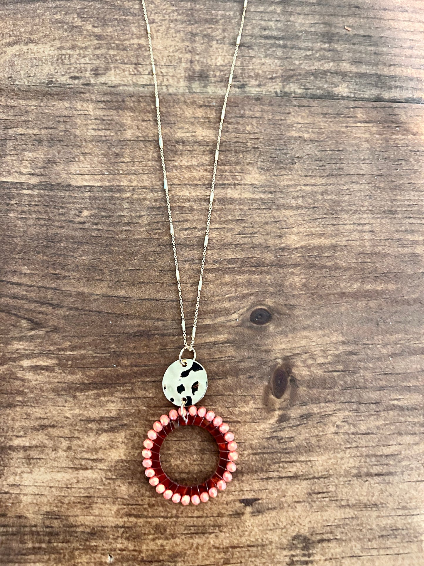 Coral Beaded Pendant Necklace