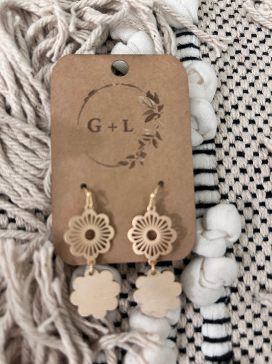 Ivory Boho Wooden Floral Earrings