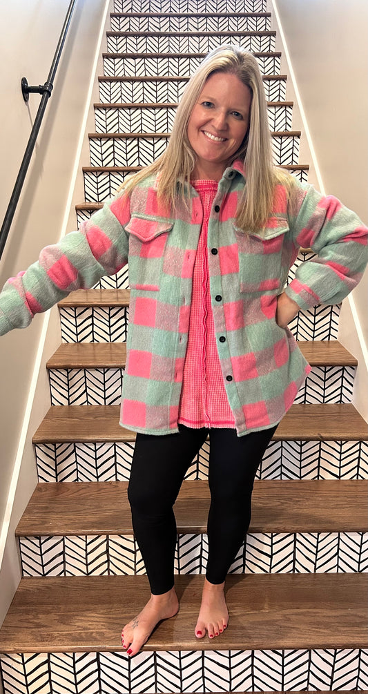 Pink Color Block Shacket