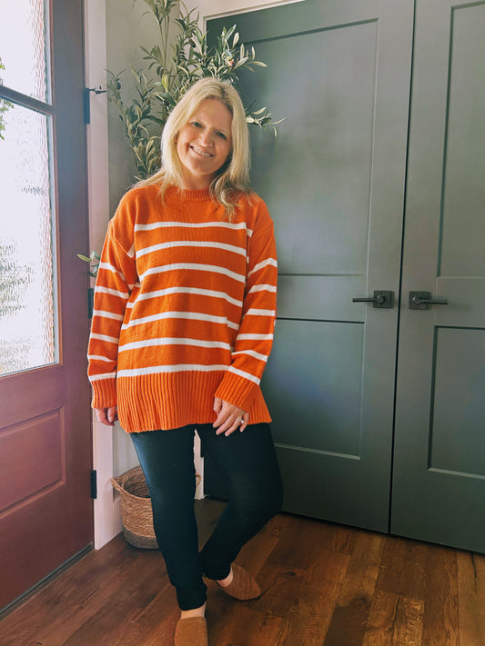 Striped Rust Pullover Sweater