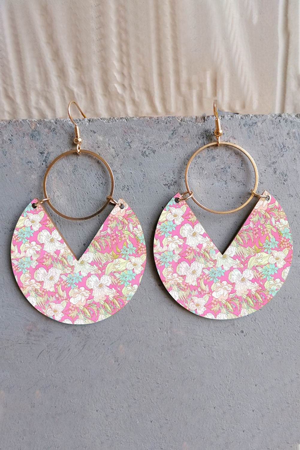 Pink Floral Cork Earrings