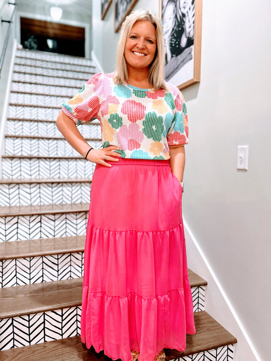 Fuchsia Smocked Waist Pocketed Skirt