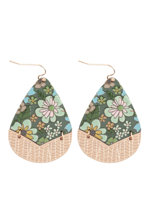 Retro Floral Wooden Teardrop Earrings