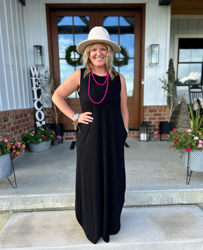 Black Sleeveless Maxi Dress with Pockets