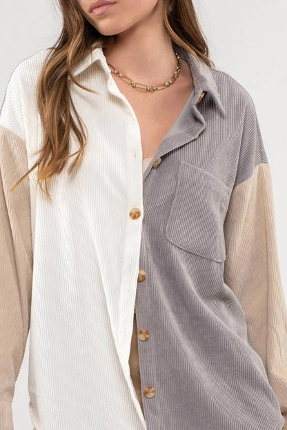 Gray Colorblock Corduroy Top