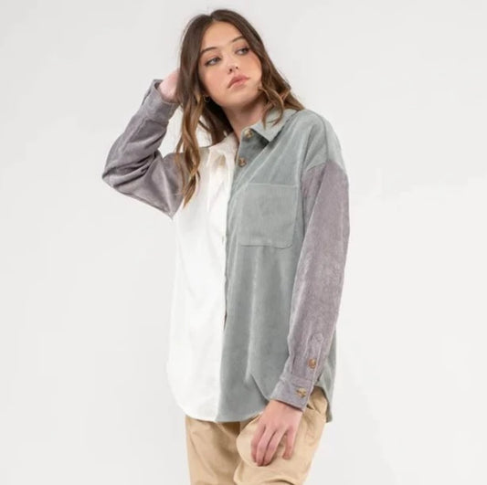 Sage Colorblock Corduroy Top