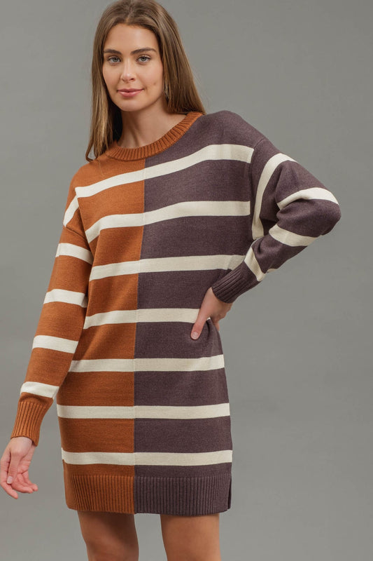 Rust Colorblock Sweater Dress