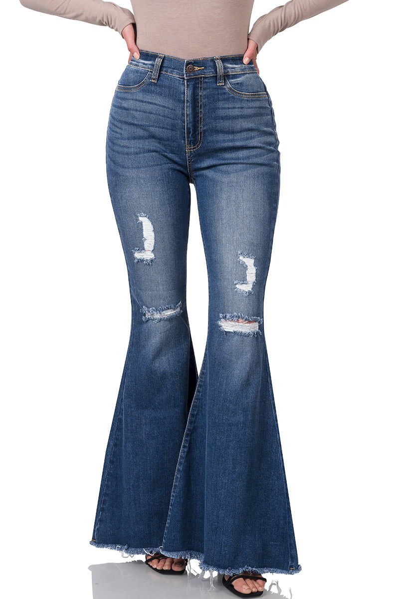 Zenana High-Rise Distressed Super Flare Jeans – Grace and Laine