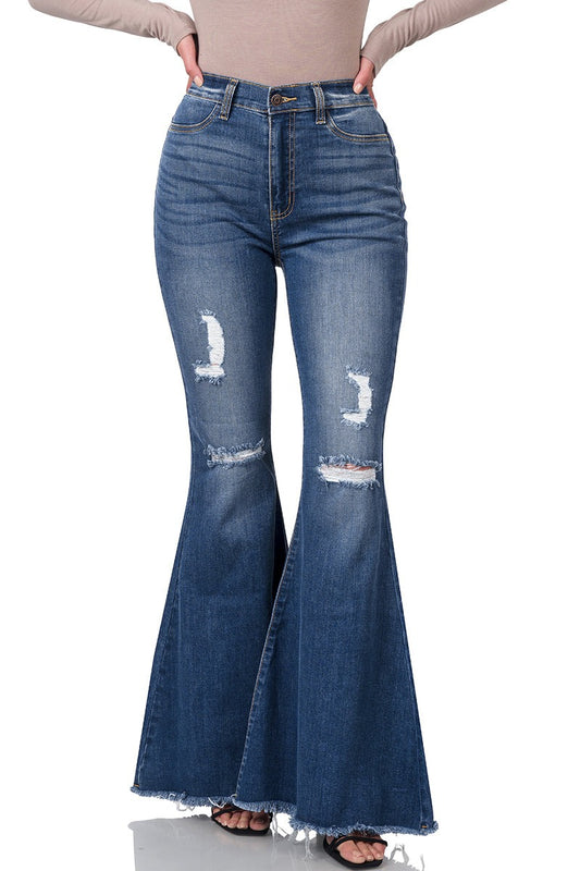 Zenana High-Rise Distressed Super Flare Jeans