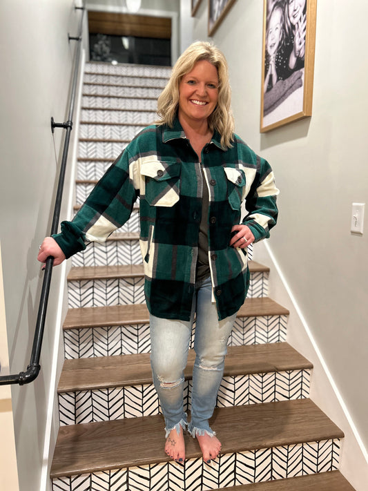 Hunter Green Oversized Plaid Shacket