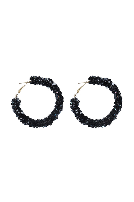 Black Rhinestone Cluster Hoop Earrings