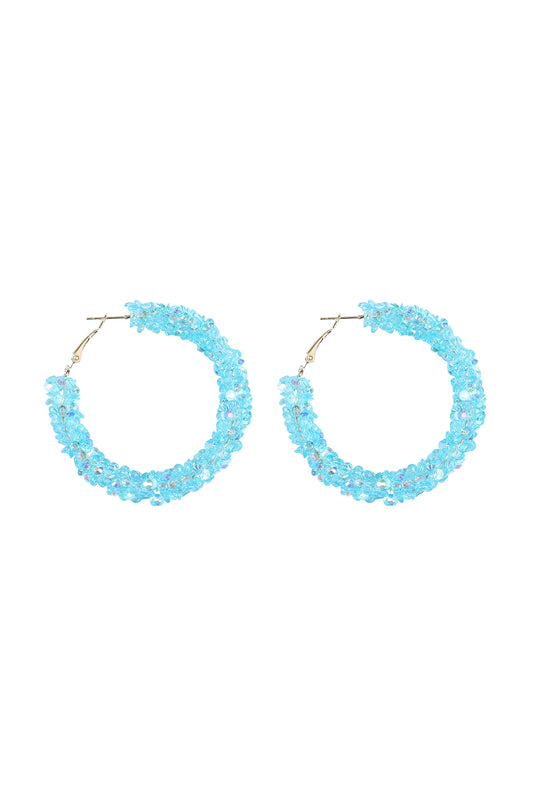 Blue Rhinestone Cluster Hoop Earrings