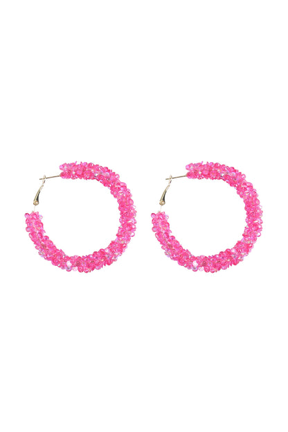 Fuchsia Rhinestone Cluster Hoop Earrings