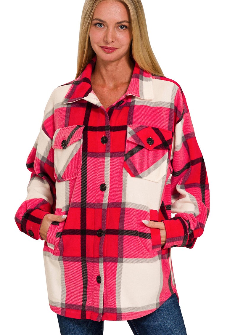 Magenta Oversized Plaid Shacket