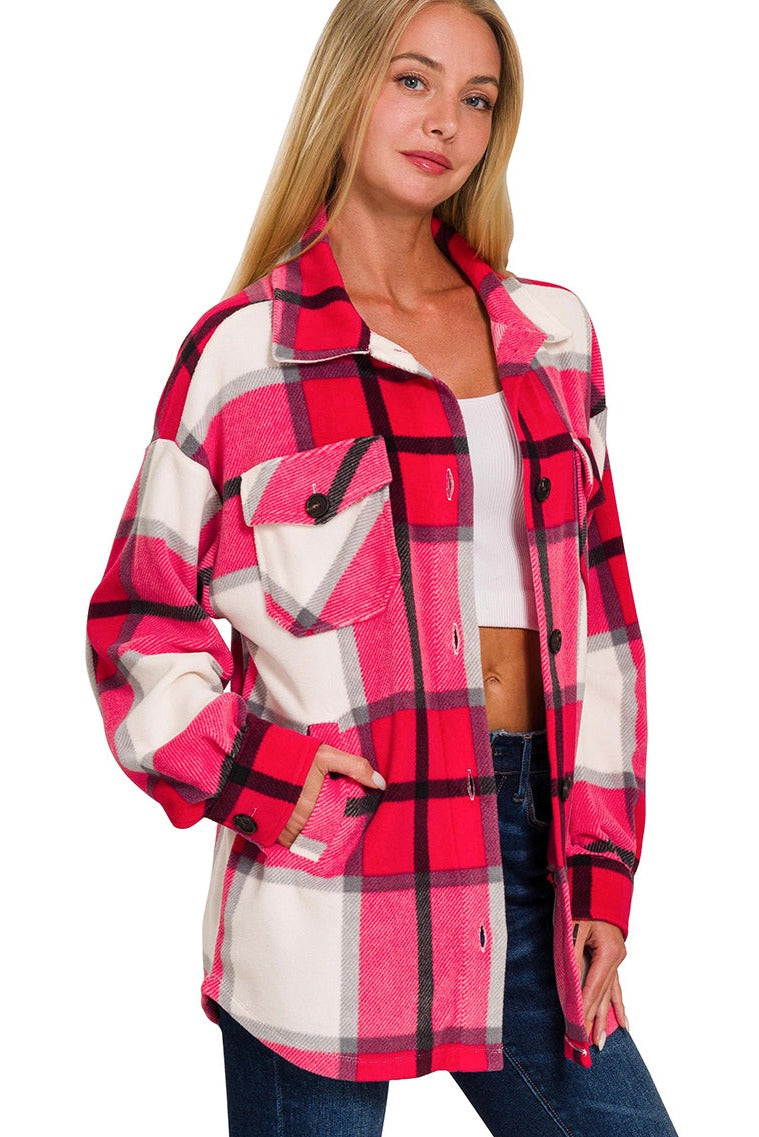 Magenta Oversized Plaid Shacket