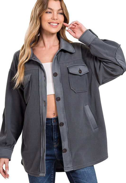 Gray Oversized Fleece Shacket