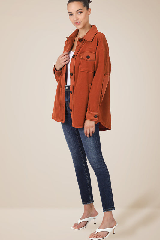 Rust Oversized Fleece Shacket