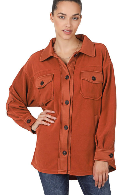 Rust Oversized Fleece Shacket