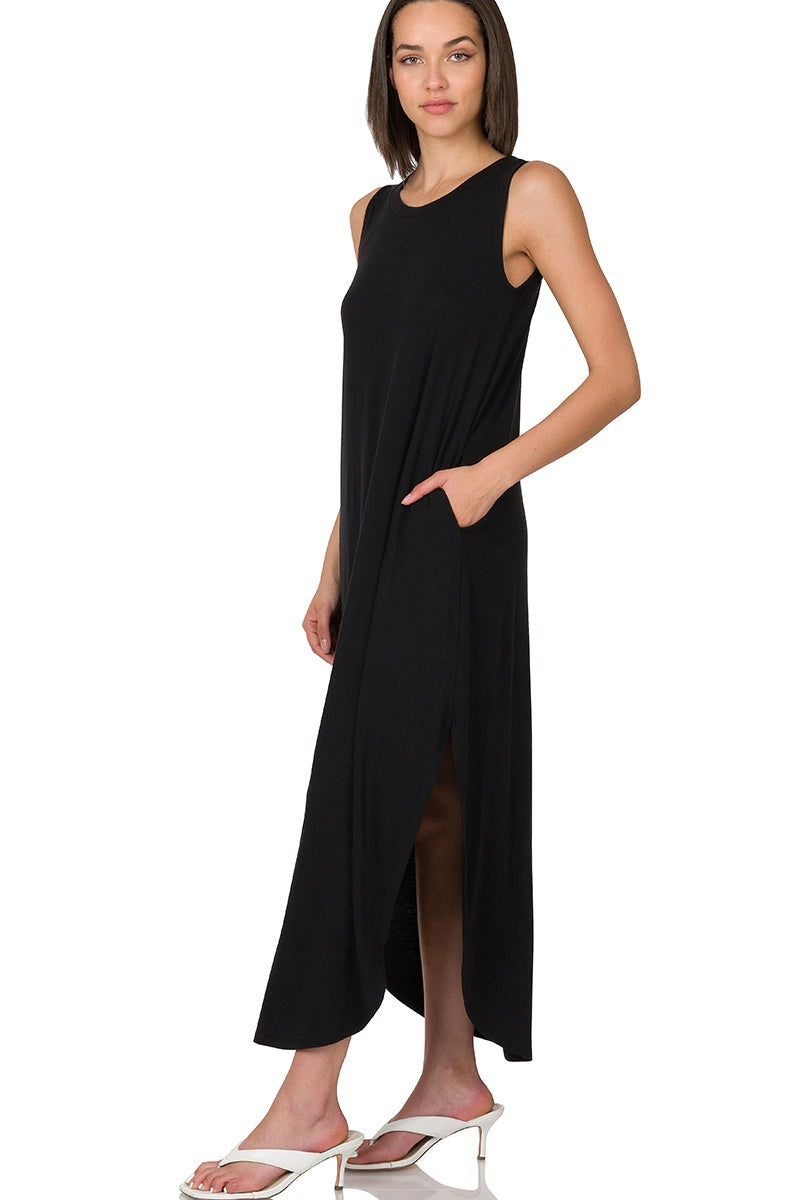 Black Sleeveless Maxi Dress with Pockets