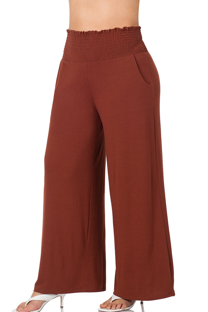 Plus Rust Smocked Waistband Lounge Pants (With Pockets)