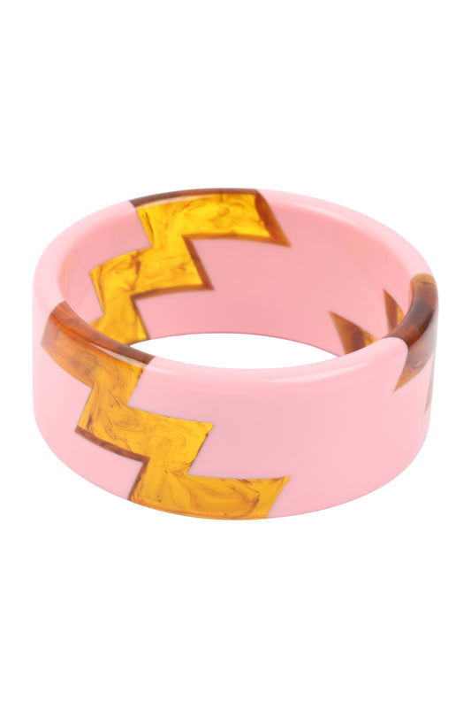 Pink ZigZag Two Tone Bangle Bracelet