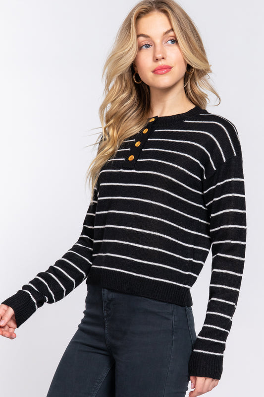 Black and White Striped Knit Sweater