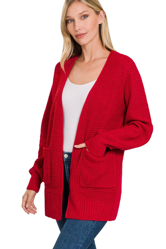 Burgundy Waffle Knit Cardigan