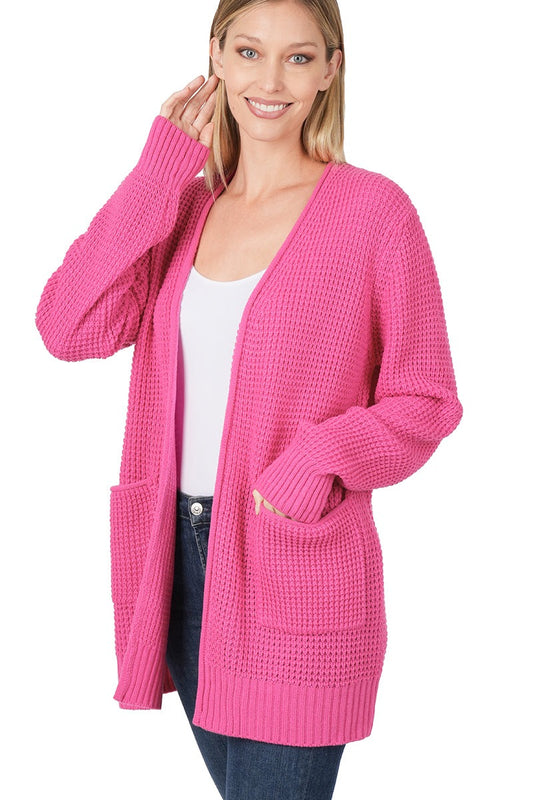 Fuchsia Waffle Knit Cardigan