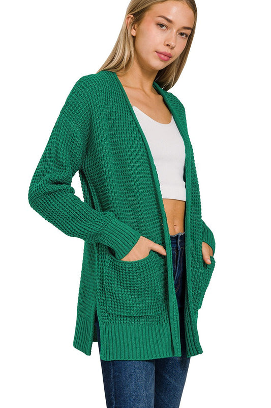 Forest Green Waffle Knit Cardigan