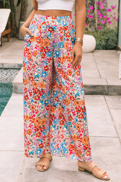 Floral-Wide Leg Oversized Pants with Pockets