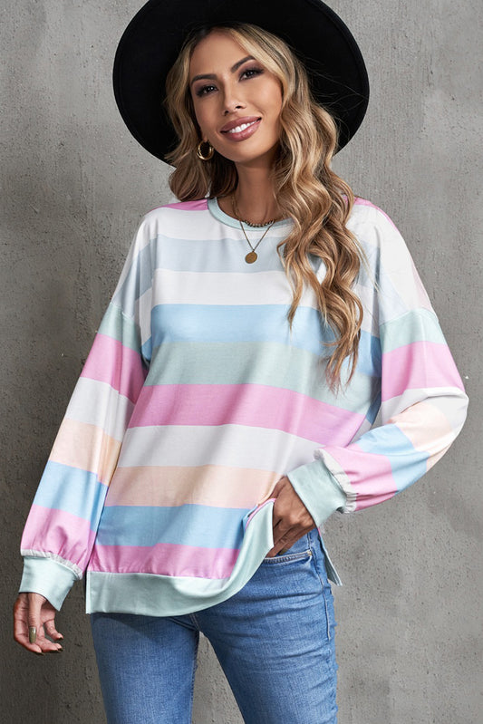 Striped Colorblock Pullover Sweatshirt