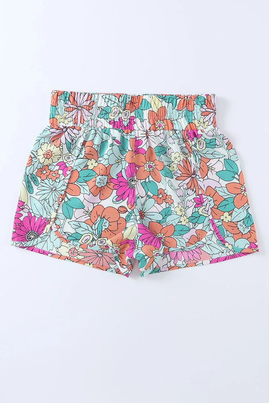 Multicolor Floral Print High Waisted Shorts