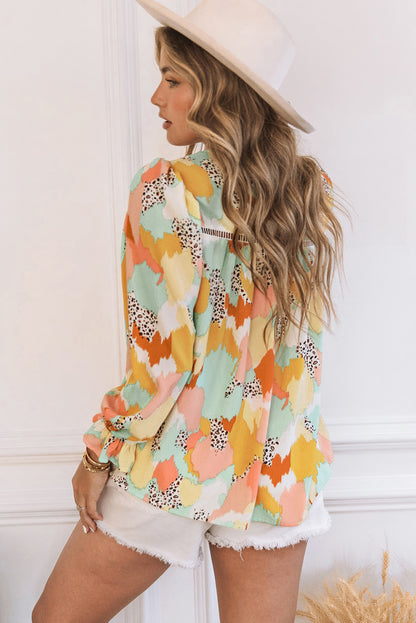 Abstract Print Long Sleeve Blouse