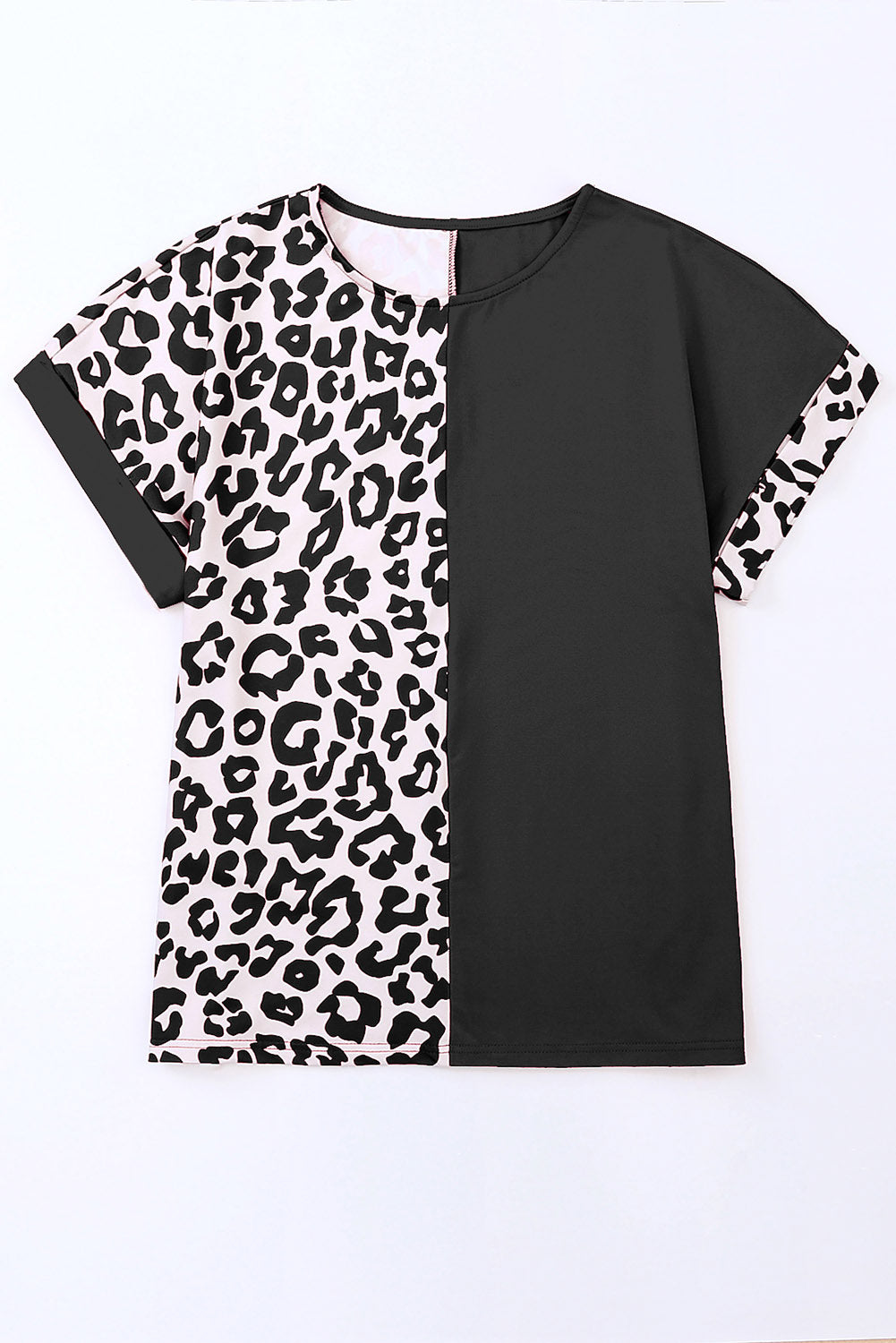 Black Cheetah Patchwork Short Sleeve Top