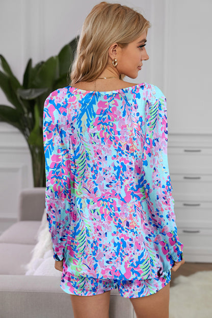 Blue Floral Long Sleeve Lounge Set