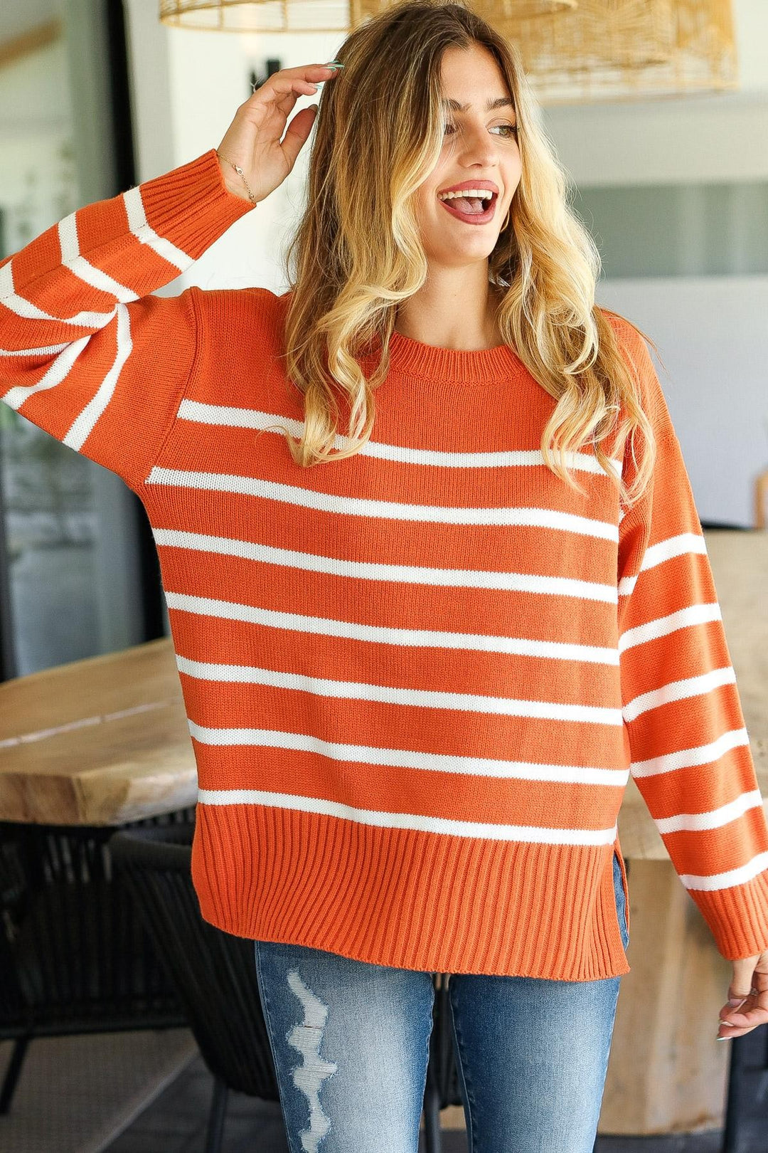 Striped Rust Pullover Sweater