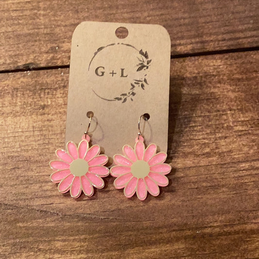 Gold and Pink Flower Earrings