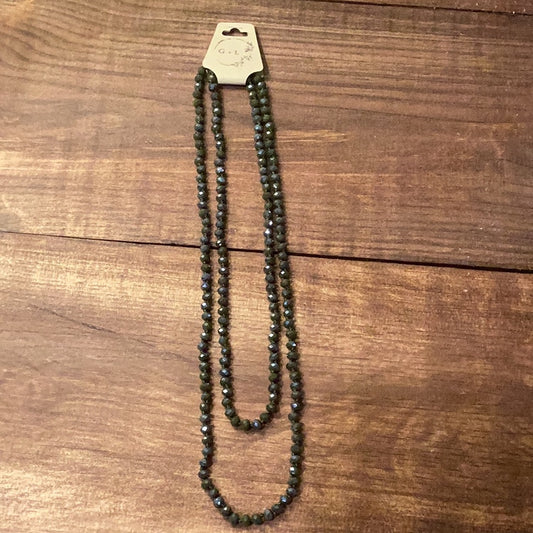 Dark/Olive Green Crystal Beaded Necklace