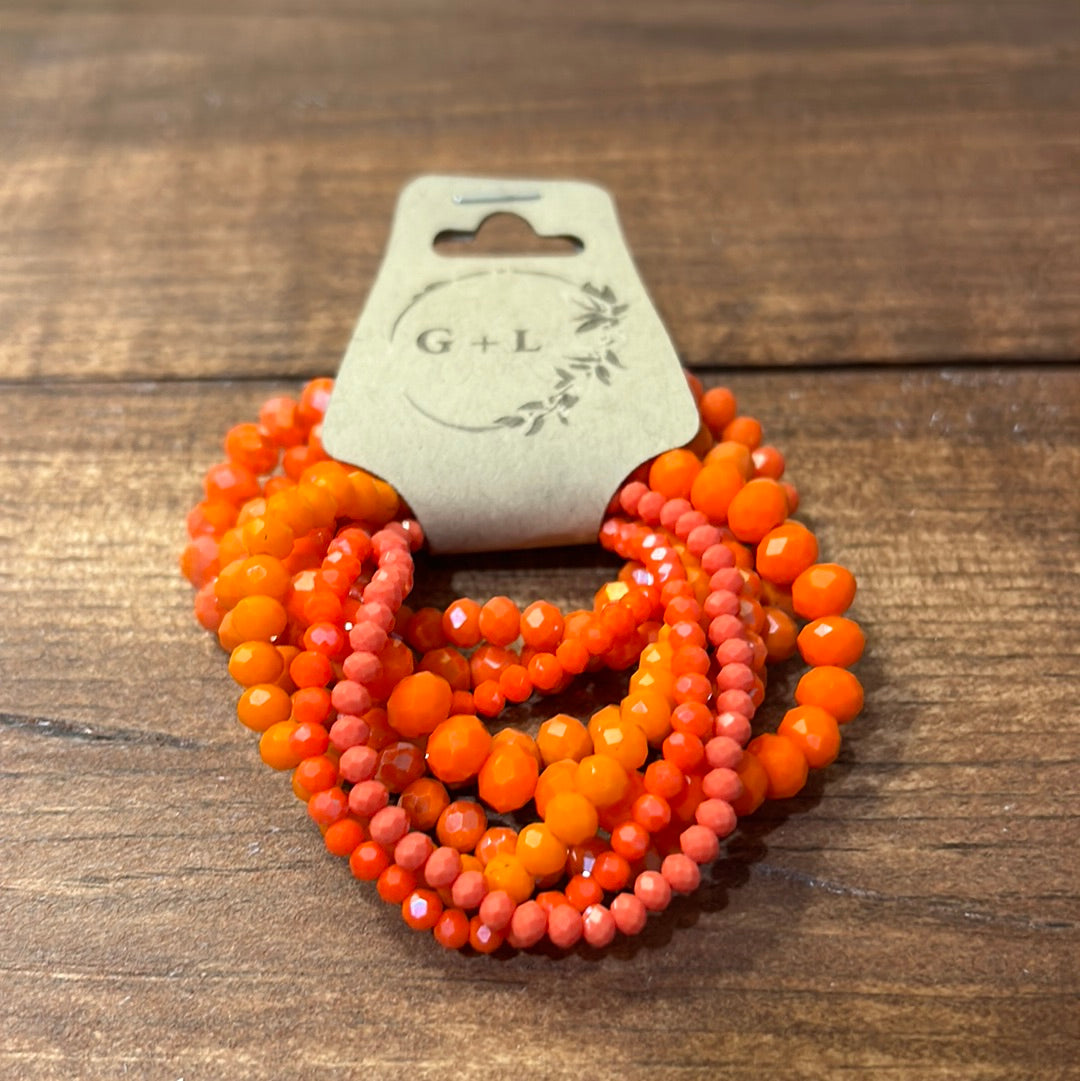 Orange 9 Piece Crystal Beaded Bracelet