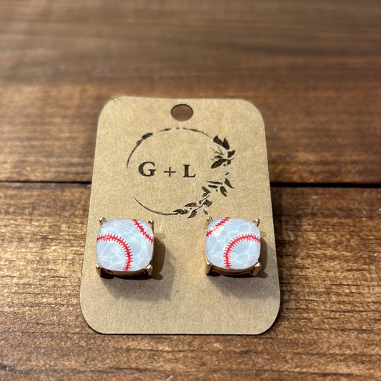 Baseball Square Earrings