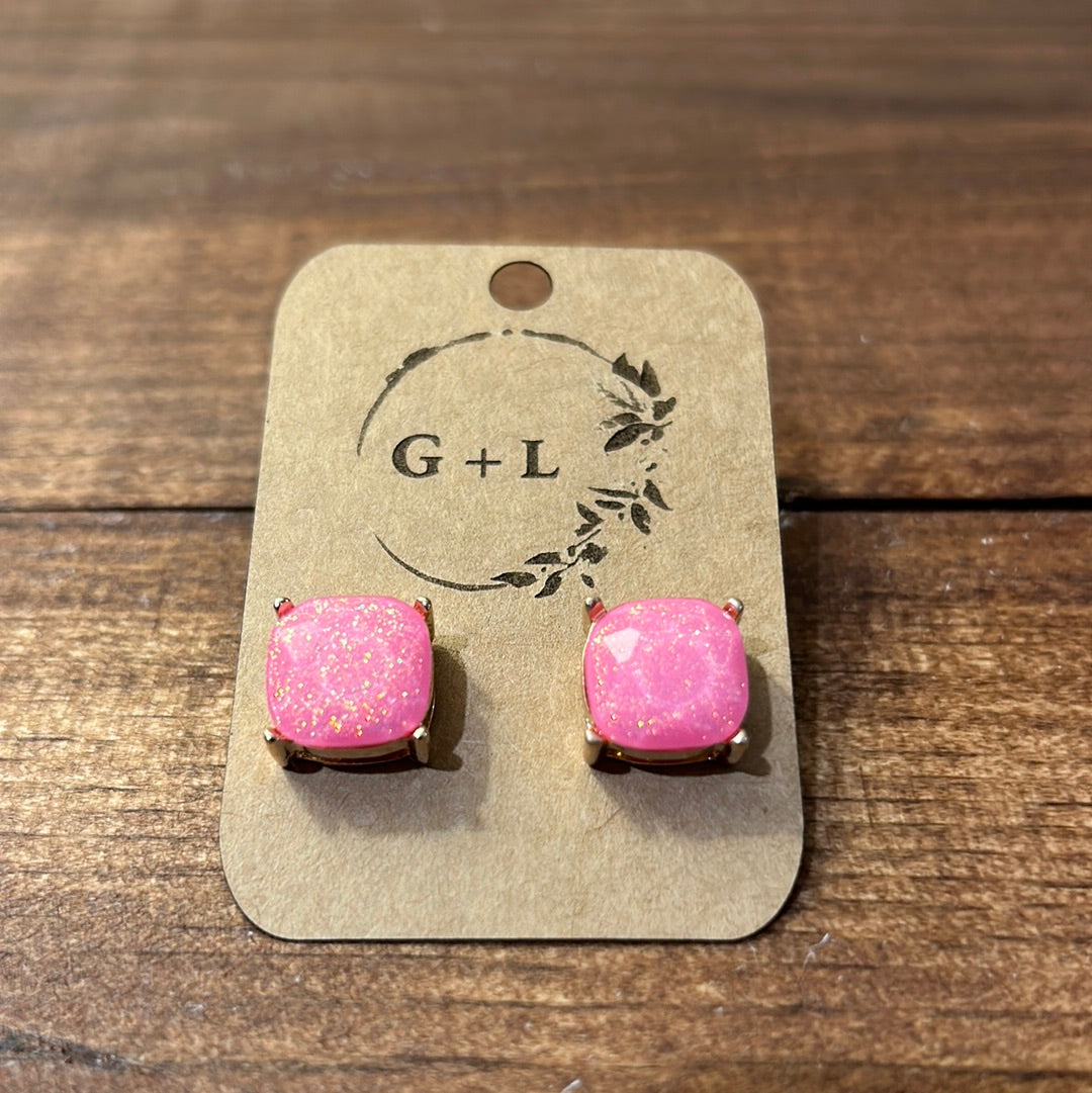 Sparkle Light Pink Square Earrings