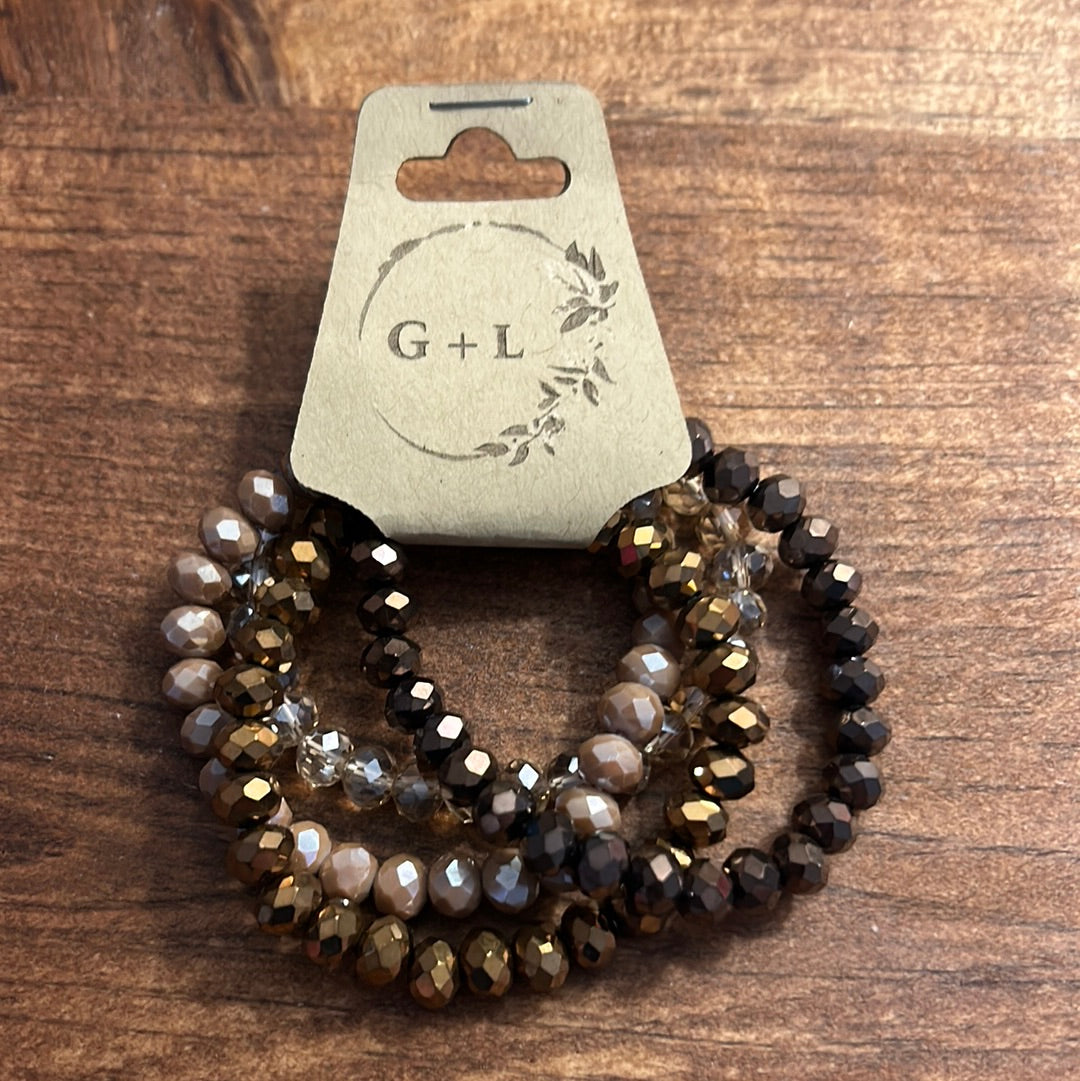 Brown Mix 4 Piece Beaded Glass Bracelet