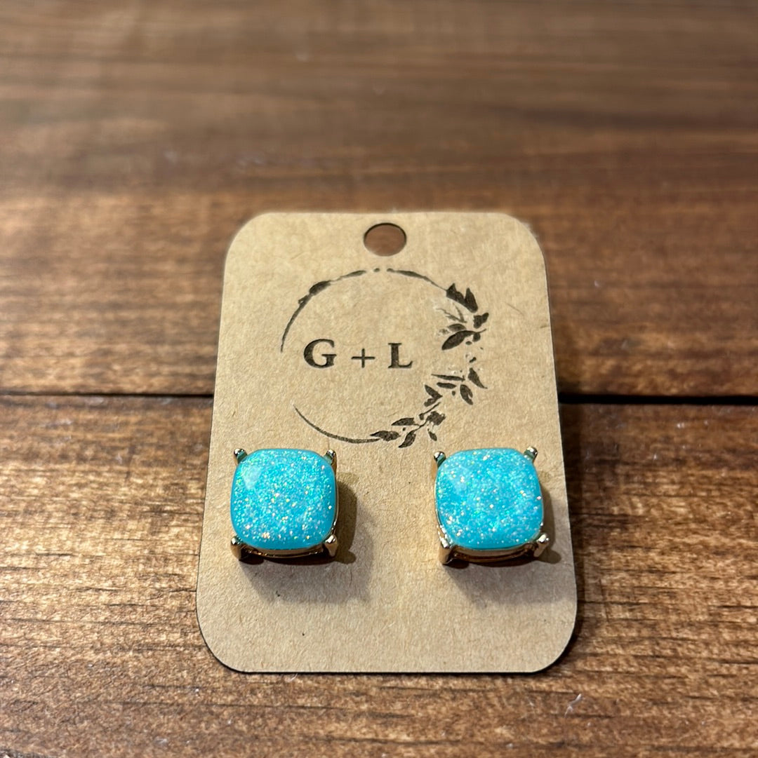 Sparkle Mint Square Earrings